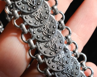 Silver Color Turkish Coin / Ottoman Disc / Mediterranean Medal-Medallion Chain Link Bracelet / Unisex Gifts /