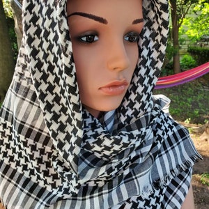 Keffiyeh Palestinian Style Head Wrap Military Scarf Shemagh Desert Scarf Sarong Face Dust/ Sun Protection cover up Shawl Unisex image 5