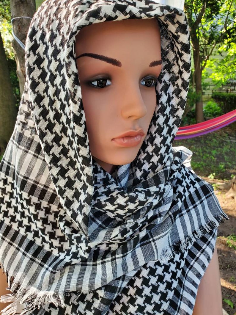 Keffiyeh Palestinian Style Head Wrap Military Scarf Shemagh Desert Scarf Sarong Face Dust/ Sun Protection cover up Shawl Unisex image 5