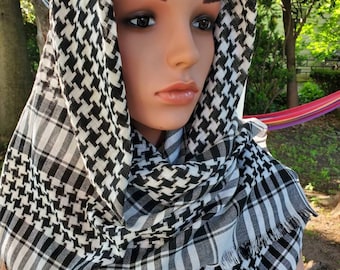 Cotton Keffiyeh Head Wrap Military Scarf Shemagh Palestinian Style Desert Scarf Sarong Face Mask Sun Protection cover up Shawl Unisex