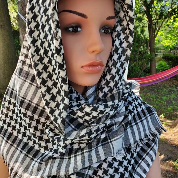 Cotton Keffiyeh Head Wrap Military Scarf Shemagh Palestinian Style Desert Scarf Sarong Face Mask Sun Protection cover up Shawl Unisex
