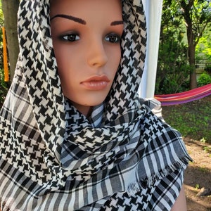 Keffiyeh Palestinian Style Head Wrap Military Scarf Shemagh Desert Scarf Sarong Face Dust/ Sun Protection cover up Shawl Unisex image 7