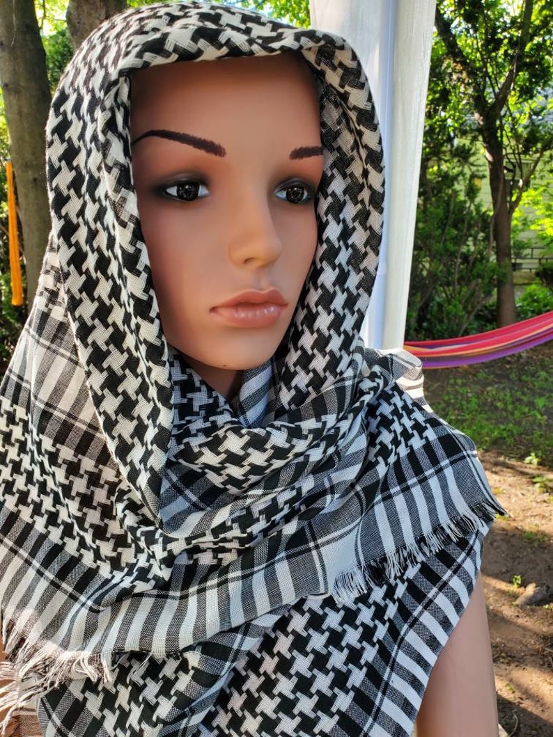 Keffiyeh Palestinian Style Head Wrap Military Scarf Shemagh Desert Scarf Sarong Face Dust/ Sun Protection cover up Shawl Unisex image 7