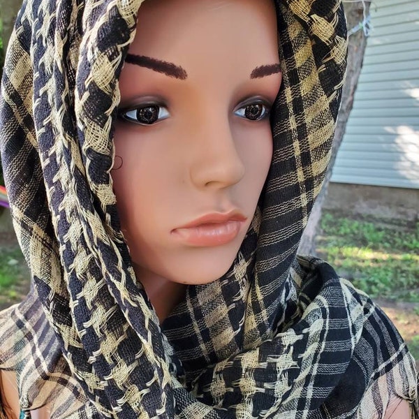 Keffiyeh Palestinian Style Head Wrap Military Scarf Shemagh Desert Scarf Sarong Face Dust/ Sun Protection cover up Shawl Unisex