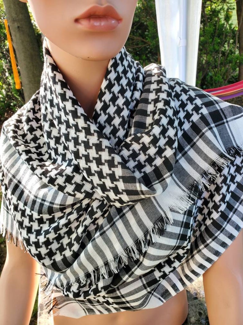 Keffiyeh Palestinian Style Head Wrap Military Scarf Shemagh Desert Scarf Sarong Face Dust/ Sun Protection cover up Shawl Unisex image 3