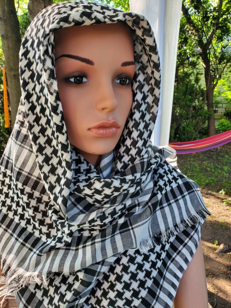 Keffiyeh Palestinian Style Head Wrap Military Scarf Shemagh Desert Scarf Sarong Face Dust/ Sun Protection cover up Shawl Unisex image 1