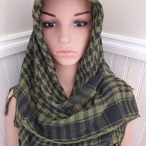 Keffiyeh Palestinian Style Head Wrap Military Green Scarf Shemagh Desert Scarf Sarong Face Dust/ Sun cover up Shawl Unisex