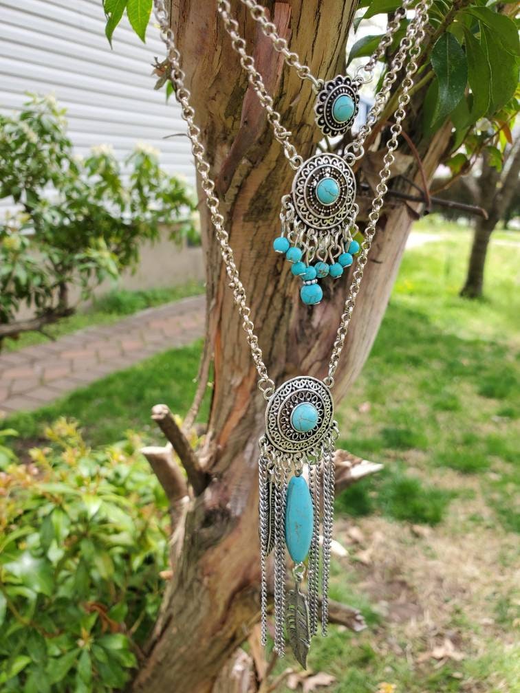 Double Strand Blue Turq Necklace w/ tassel