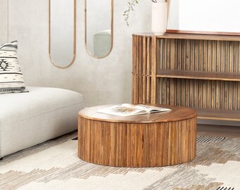 wood drum coffee table etsy