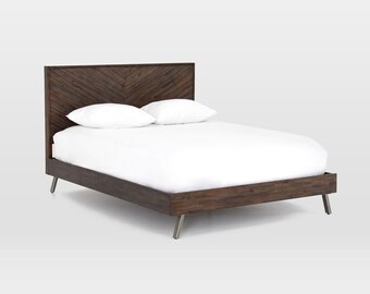 Furniture BoutiQ Solid Wood Platform Bed | Wooden Platform Bed | Bedroom Furniture | Solid Wood Platform Bed with Metal Legs