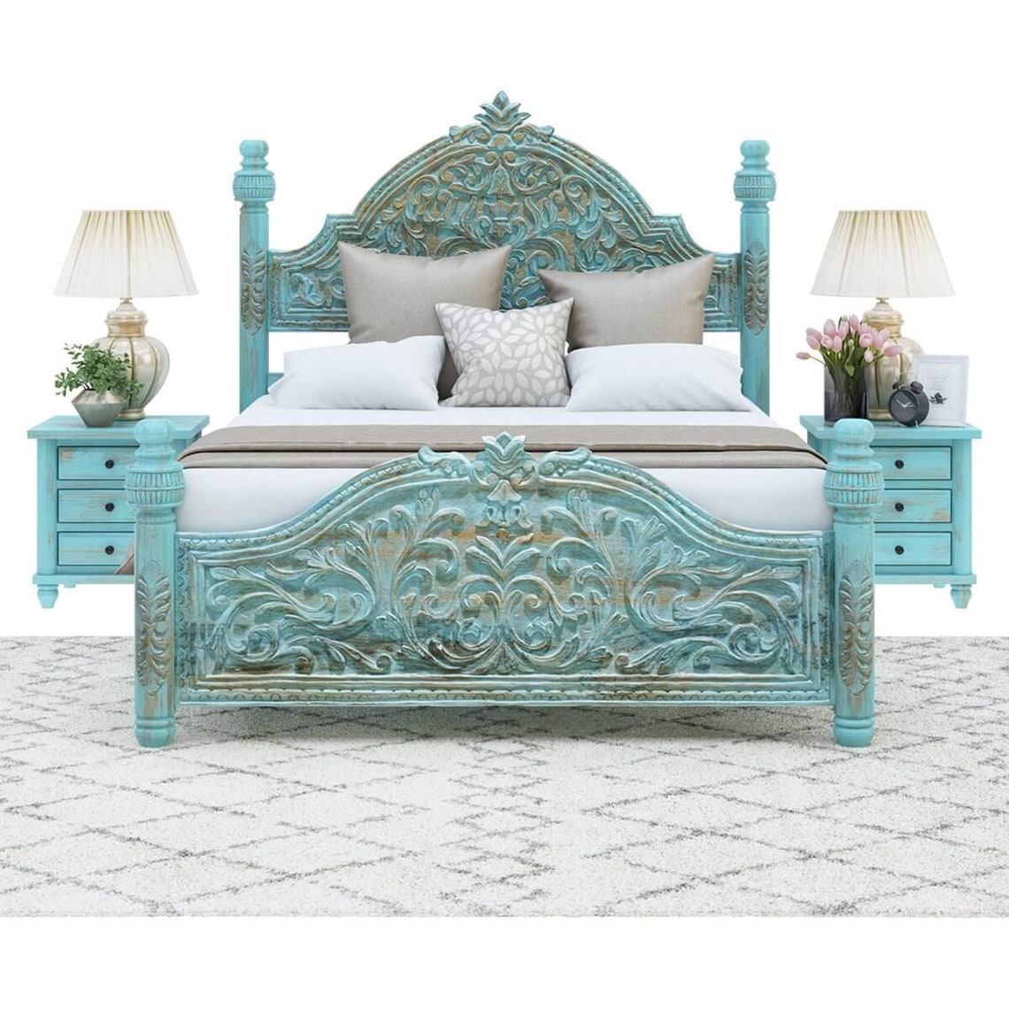 Zara Mango Wood Platform Bed Frame with High Headboard Etsy