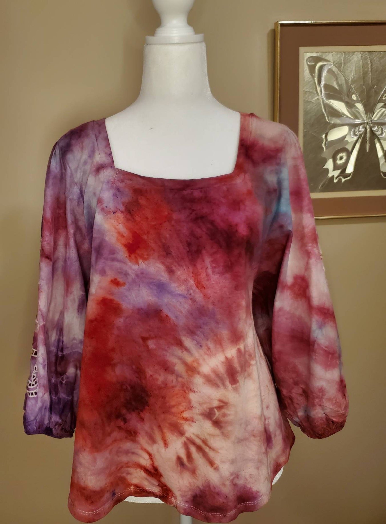 L/XL Top Watercolor tiedye peasant blouse with ballon Etsy