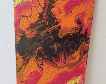 Handpainted 7x14 stretched canvas with parrot embellishment.