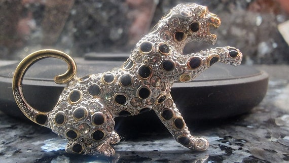 BJ Rhinestone Leopard Brooch Etsy