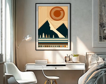 Abstract Sunrise  | Original Bohemian Design | Modern Art | Abstract | Mid 20th Century | 50s | Download Scalable Extra Large JPEG and PDF