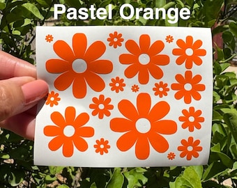 Retro Daisy Flower Decals, Groovy Hippie Vinyl Stickers for Stanley Cup (Sheet of 18 different sizes or by the single flower)