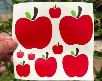 Set of 9 Red Apple Decals, Permanent Vinyl Stickers for Stanley Cups, Laptops, Mugs