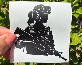 Female Army Soldier Decal, Patriotic Car/Truck Sticker,