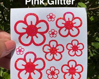 Retro Daisy Flower Decals, Groovy Hippie Vinyl Stickers for Stanley Cup (Sheet of 10)