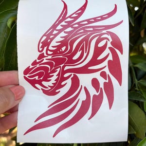 angry dragon head car window decal, Fire Breathing sticker, fantasy creatures, Mystical Dragon decor, Metallic Red