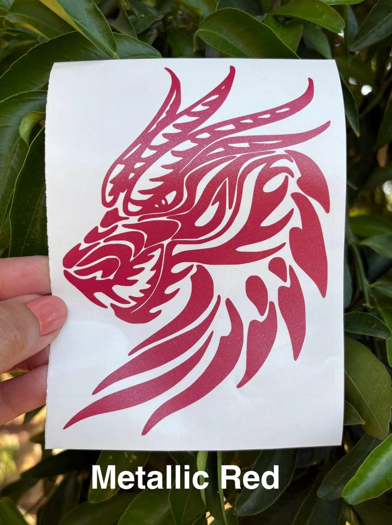 angry dragon head car window decal, Fire Breathing sticker, fantasy creatures, Mystical Dragon decor, Metallic Red