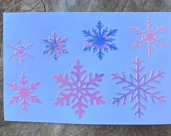 Snowflake holographic vinyl decal, ornament decal, set of 12 snowflakes different sizes, snowflake decor, Christmas decal, holiday decor,