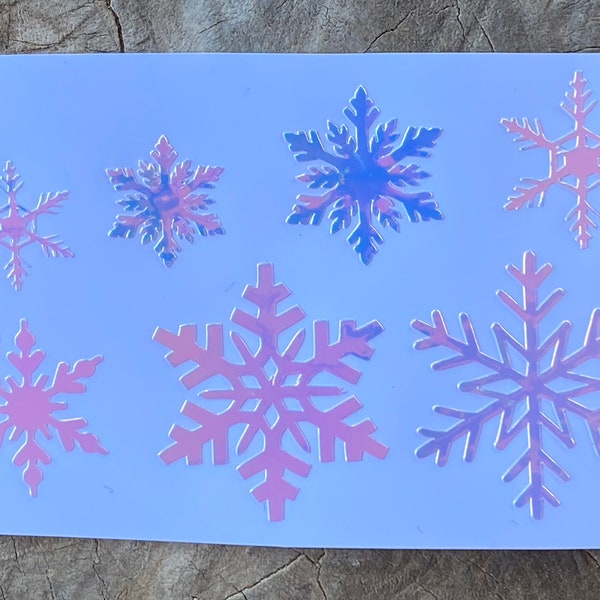 Snowflake holographic vinyl decal, ornament decal, set of 12 snowflakes different sizes, snowflake decor, Christmas decal, holiday decor,