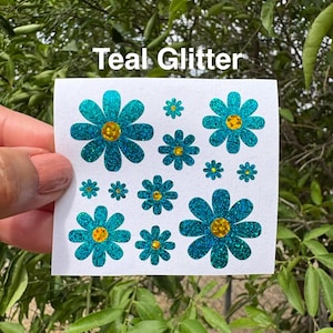 tiny hippy Daisy Flower Decals  (Sheet of 12 different size or by the single flower ), Retro Groovy Stickers for Stanley cups,