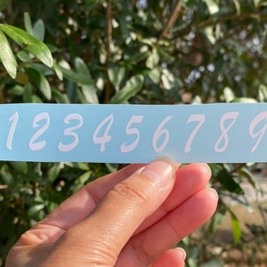 May include: A blue sticker sheet with white numbers 1 through 9 and 0. The numbers are written in a handwritten style.