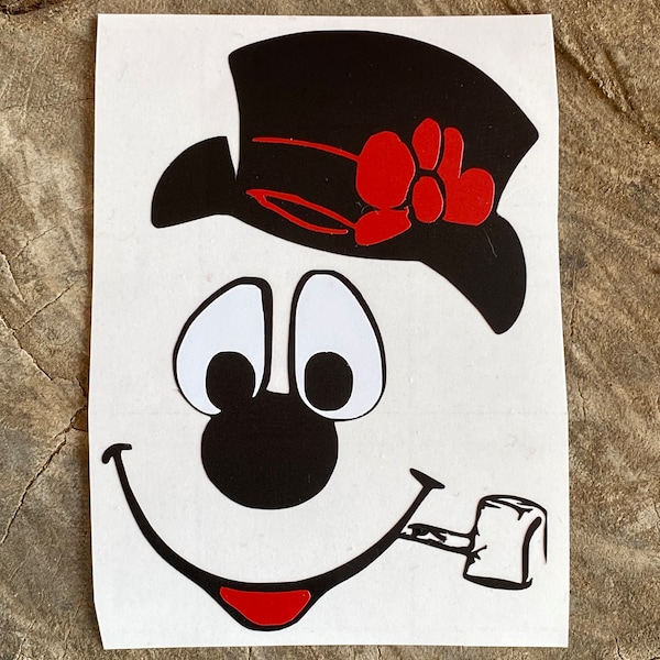Christmas decal, frosty the snowman vinyl decal, smiling snowman decal, holiday decal, home decor decal, snowman face decal