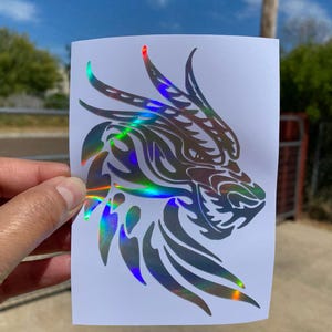Holographic dragon head car decal, dragon head sticker, angry dragon , mystic creatures, laptop, mug, motorcycle decal, Mythical creature,