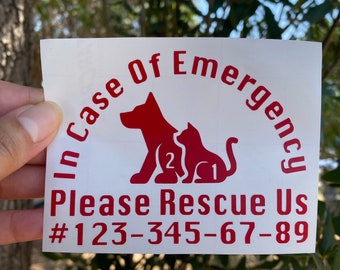 In case of Emergency Please Rescue us house decal, Custom cat and dog Emergency Pet home Rescue decal,  Save our pets house window sticker,