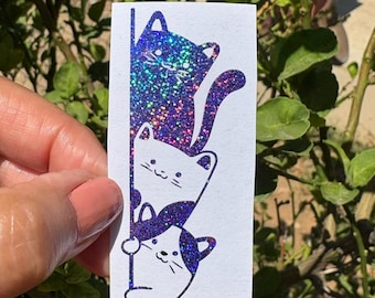 Cats Peeking Holographic Vinyl Decal, Car/Truck Sticker