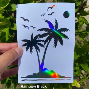 Palm Tree ocean Sunset vinyl car/truck Decal, Island flying birds Beach decor Sticker,