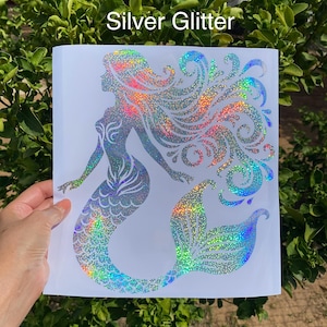 mermaid Holographic vinyl decal for car , mermaid with starfish, mermaid decal, mermaid sticker, mermaid tumbler decal, mermaid swimming,