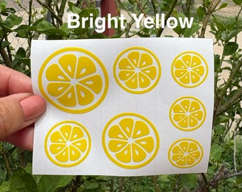 lemon citrus slice decal,  Fruit orange Window Sticker, Set of 7 or by the single slice, kitchen appliance decor,