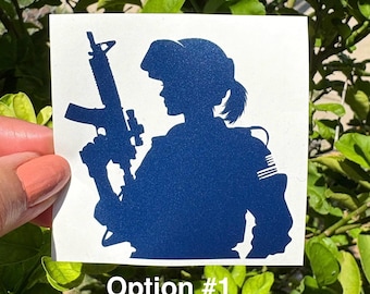 Female Army Soldier Decal, Patriotic Car/Truck Sticker,
