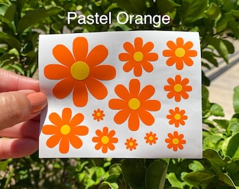 Retro Daisy Flower Decals, Groovy Hippie Vinyl Stickers for Stanley Cup (Sheet of 12 different sizes or by the single flower)