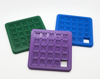 5x5 Sliding Number Puzzle - (15 Puzzle, Gem Puzzle, Boss Puzzle, Game of 15, Mystic Square) - 3d Printed Plastic