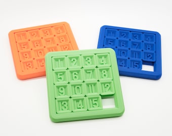 4x4 Sliding Number Puzzle - (15 Puzzle, Gem Puzzle, Boss Puzzle, Game of 15, Mystic Square) - 3d Printed Plastic