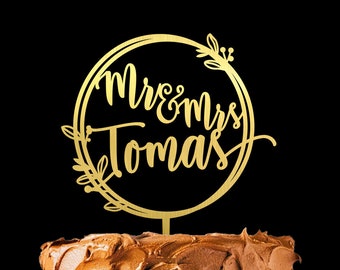 Adorno de pastel personalizado para boda, adorno de pastel de boda Mr y Mrs, adorno de pastel de boda rústico, adorno de pastel personalizado con apellido