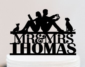 Reading Bride and Groom Wedding Cake Topper | Couple Cake Topper |  Wedding Gamer Cake Topper | Game control cake topper W194