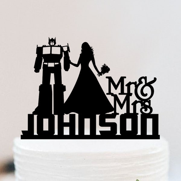 Transformer Wedding Cake Topper | Optimus Prime Cake Topper | Robot Cake Topper | Bride And Groom Cake Topper | Mr And Mrs Cake Topper  W158