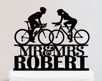 bicyclist Wedding Cake Topper | Biker Wedding Cake Topper | Bicycler Custom Cake Topper | Mr And Mrs Cake Topper | Couple Cake Topper W221