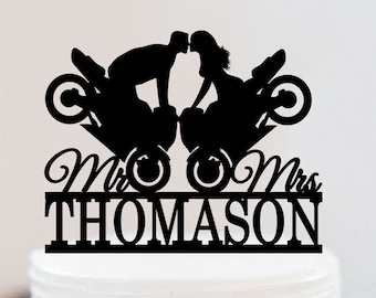 Motorrad-Hochzeitstorte Topper | Dirt Bike Kuchen Topper | Bräutigam auf Motorrad-Kuchendeckel | Mr And Mrs Cake Topper | Lustiger Cake Topper W199