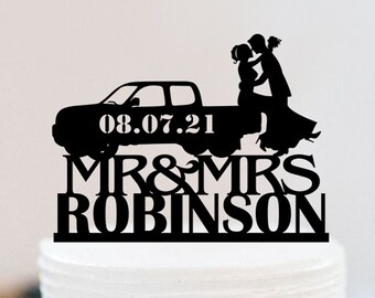 Truck Wedding Cake Topper |  Personalized Classic Truck Cake Topper | Kissing Couple Cake Topper | Bride And Groom Cake Topper W118