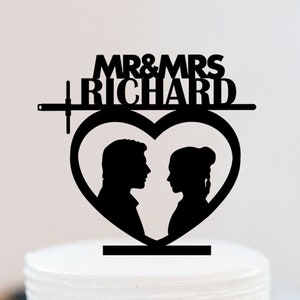 Han Solo and Princess Leia Cake Topper | Star Wars Wedding Cake Topper |  Laser Blade Cake Topper | Mr And Mrs Cake Topper W180