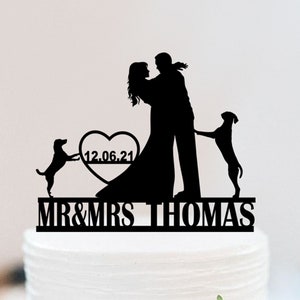 Wedding Cake Topper With Pet | Rustic Bride And Groom Cake Topper With Dog | Personalized Mr And Mrs Cake Topper Wedding Decoration  W079