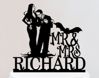 Halloween Wedding Cake Topper | Adams Family Cake Topper | Morticia and Gomez Cake Topper | Till Death Do Us Part W149