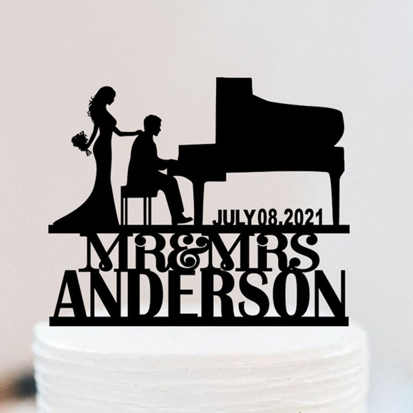 Pianist Wedding Cake Topper | Musician Cake Topper | Music Custom Cake Topper | piano player music theme | Mr And Mrs Cake Topper W210